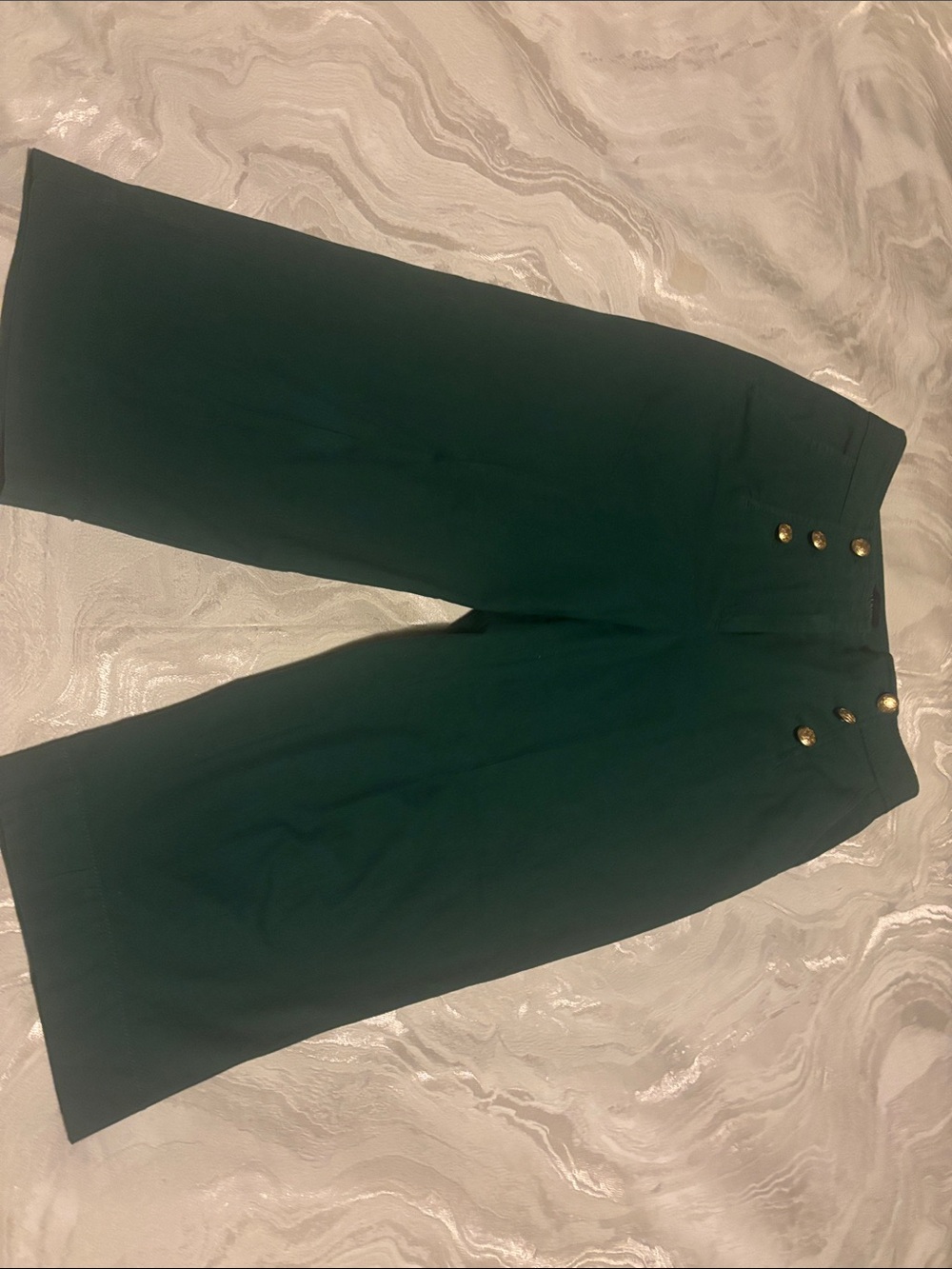 Talbots Dark Green Wide-Leg Crop Pants with Gold Buttons